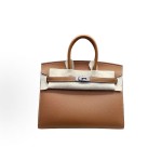 HERMES Birkin 25 Silver clasp platinum handbag 25 Women\'s Edition 37 Gold Brown